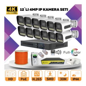 Go Vision 12'li Güvenlik Ip Kamera Seti - 4mp Dış Mekan Kamera, 3.6mm Lens, H.265, Poe, Warm LED Gece Görüşlü