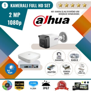 Dahua 2MP 1080p Full HD Güvenlik Kamerası Seti – 1'li AHD Kamera ve Kayıt Cihazı