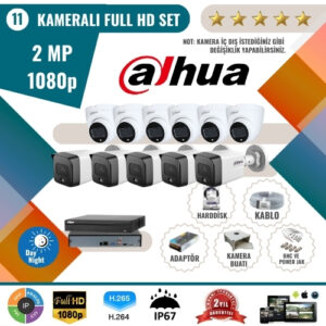 Dahua 2MP 1080p Full HD Güvenlik Kamerası Seti – 11'li AHD Kamera ve Kayıt Cihazı