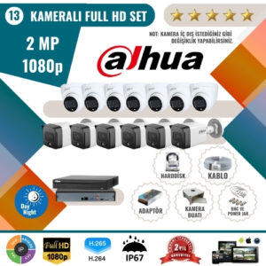 Dahua 2MP 1080p Full HD Güvenlik Kamerası Seti – 13'lü AHD Kamera ve Kayıt Cihazı