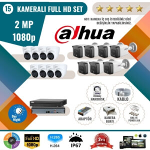 Dahua 2MP 1080p Full HD Güvenlik Kamerası Seti – 15'li AHD Kamera ve Kayıt Cihazı