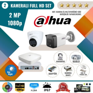 Dahua 2MP 1080p Full HD Güvenlik Kamerası Seti – 2'li AHD Kamera ve Kayıt Cihazı