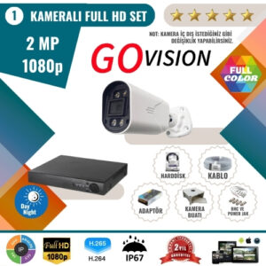 Go Vision 1'li 2MP AHD Güvenlik Kamera Seti – Full HD, Gece Görüşlü, Kayıt Cihazı Dahil