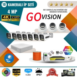 Go Vision 10'lu 4MP 4K Ultra HD IP Güvenlik Kamera Seti (Gece Görüşlü, Dış Mekan Uyumlu)