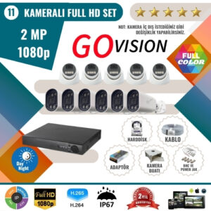Go Vision 11'li 2MP AHD Güvenlik Kamera Seti – Full HD, Gece Görüşlü, Kayıt Cihazı Dahil