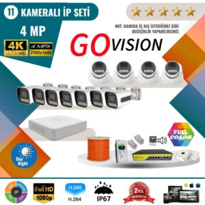 Go Vision 11'li 4MP 4K Ultra HD IP Güvenlik Kamera Seti (Gece Görüşlü, Dış Mekan Uyumlu)