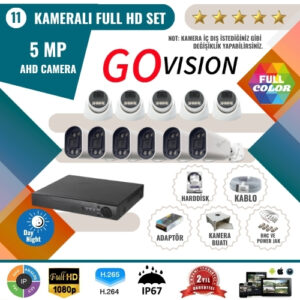 Go Vision 11'li 5MP AHD Kamera Seti – Full Color, 360mm Lensli, Gece Görüşlü Güvenlik Sistemi