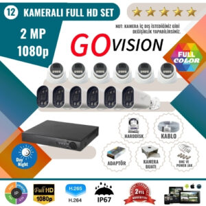 Go Vision 12'li 2MP AHD Güvenlik Kamera Seti – Full HD, Gece Görüşlü, Kayıt Cihazı Dahil