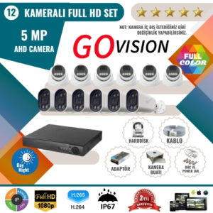 Go Vision 12'li 5MP AHD Kamera Seti – Full Color, 360mm Lensli, Gece Görüşlü Güvenlik Sistemi