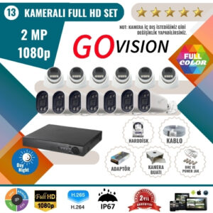 Go Vision 13'lü 2MP AHD Güvenlik Kamera Seti – Full HD, Gece Görüşlü, Kayıt Cihazı Dahil