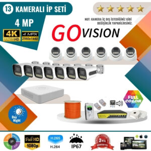 Go Vision 13'lü 4MP 4K Ultra HD IP Güvenlik Kamera Seti (Gece Görüşlü, Dış Mekan Uyumlu)