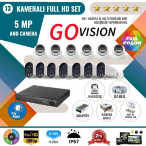 Go Vision 13'lü 5MP AHD Kamera Seti – Full Color, 360mm Lensli, Gece Görüşlü Güvenlik Sistemi