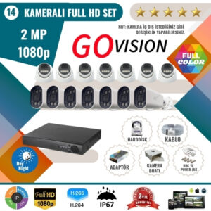 Go Vision 14'lü 2MP AHD Güvenlik Kamera Seti – Full HD, Gece Görüşlü, Kayıt Cihazı Dahil