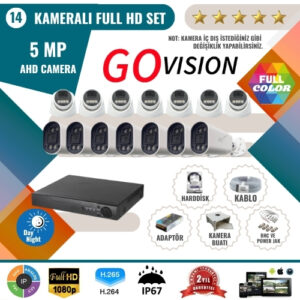 Go Vision 14'lü 5MP AHD Kamera Seti – Full Color, 360mm Lensli, Gece Görüşlü Güvenlik Sistemi 8697942289246