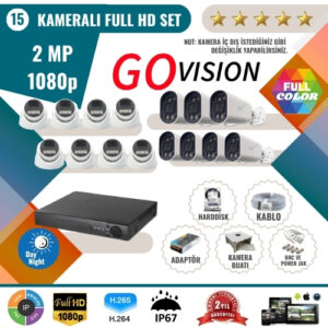 Go Vision 15'li 2MP AHD Güvenlik Kamera Seti – Full HD, Gece Görüşlü, Kayıt Cihazı Dahil