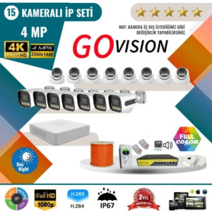Go Vision 15'li 4MP 4K Ultra HD IP Güvenlik Kamera Seti (Gece Görüşlü, Dış Mekan Uyumlu)