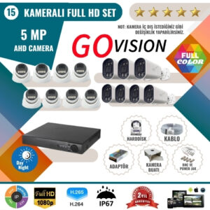 Go Vision 15'li 5MP AHD Kamera Seti – Full Color, 360mm Lensli, Gece Görüşlü Güvenlik Sistemi