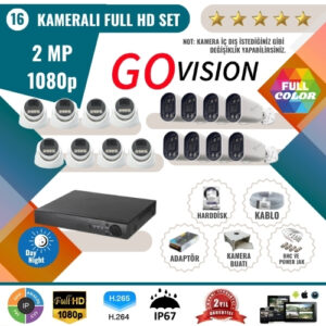 Go Vision 16'lı 2MP AHD Güvenlik Kamera Seti – Full HD, Gece Görüşlü, Kayıt Cihazı Dahil