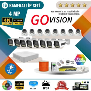 Go Vision 16'lı 4MP 4K Ultra HD IP Güvenlik Kamera Seti (Gece Görüşlü, Dış Mekan Uyumlu)