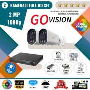 Go Vision 2'li 2MP AHD Güvenlik Kamera Seti – Full HD, Gece Görüşlü, Kayıt Cihazı Dahil