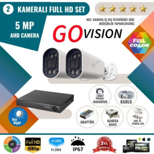 Go Vision 2'li 5MP AHD Kamera Seti – Full Color, 360mm Lensli, Gece Görüşlü Güvenlik Sistemi