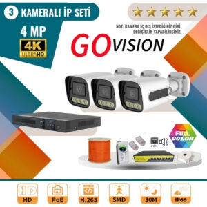 Go Vision 3'lü 4MP 4K Ultra HD IP Güvenlik Kamera Seti (Gece Görüşlü, Dış Mekan Uyumlu)