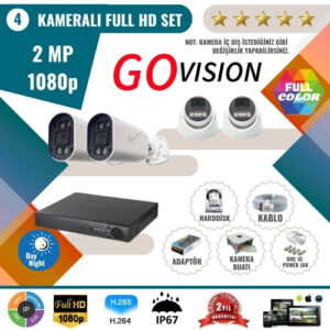 Go Vision 4'lü 2MP AHD Güvenlik Kamera Seti – Full HD, Gece Görüşlü, Kayıt Cihazı Dahil