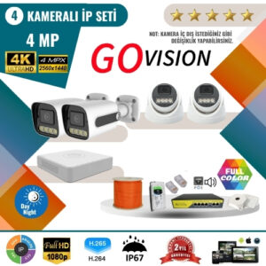 Go Vision 4'lü 4MP 4K Ultra HD IP Güvenlik Kamera Seti (Gece Görüşlü, Dış Mekan Uyumlu)