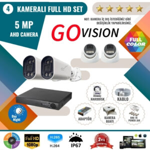 Go Vision 4'lü 5MP AHD Kamera Seti – Full Color, 360mm Lensli, Gece Görüşlü Güvenlik Sistemi