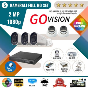 Go Vision 5'li 2MP AHD Güvenlik Kamera Seti – Full HD, Gece Görüşlü, Kayıt Cihazı Dahil