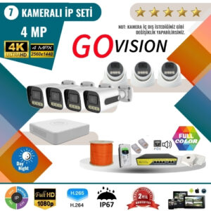 Go Vision 7'li 4MP 4K Ultra HD IP Güvenlik Kamera Seti (Gece Görüşlü, Dış Mekan Uyumlu)