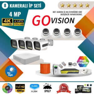 Go Vision 8'li 4MP 4K Ultra HD IP Güvenlik Kamera Seti (Gece Görüşlü, Dış Mekan Uyumlu)