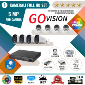 Go Vision 8'li 5MP AHD Kamera Seti – Full Color, 360mm Lensli, Gece Görüşlü Güvenlik Sistemi