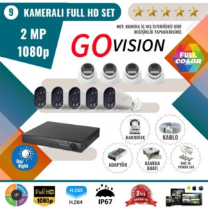 Go Vision 9'lu 2MP AHD Güvenlik Kamera Seti – Full HD, Gece Görüşlü, Kayıt Cihazı Dahil