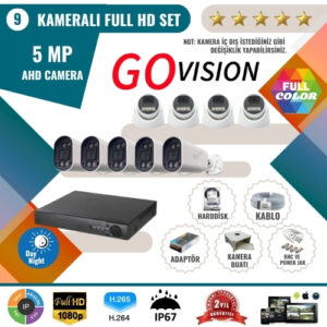 Go Vision 9'lu 5MP AHD Kamera Seti – Full Color, 360mm Lensli, Gece Görüşlü Güvenlik Sistemi