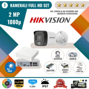 Hikvision 2MP 1080p Full HD Güvenlik Kamerası Seti – 1’li AHD Kamera ve Kayıt Cihazı