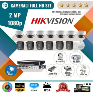 Hikvision 2MP 1080p Full HD Güvenlik Kamerası Seti – 13’lü AHD Kamera ve Kayıt Cihazı