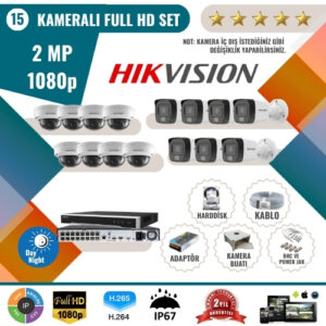 Hikvision 2MP 1080p Full HD Güvenlik Kamerası Seti – 15’li AHD Kamera ve Kayıt Cihazı