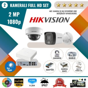 Hikvision 2MP 1080p Full HD Güvenlik Kamerası Seti – 2’li AHD Kamera ve Kayıt Cihazı