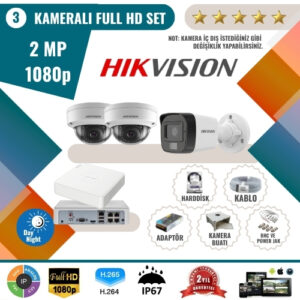 Hikvision 2MP 1080p Full HD Güvenlik Kamerası Seti – 3’lü AHD Kamera ve Kayıt Cihazı