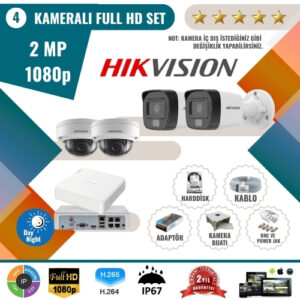Hikvision 2MP 1080p Full HD Güvenlik Kamerası Seti – 4’lü AHD Kamera ve Kayıt Cihazı