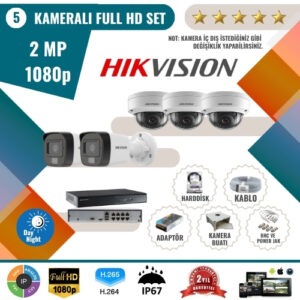 Hikvision 2MP 1080p Full HD Güvenlik Kamerası Seti – 5’li AHD Kamera ve Kayıt Cihazı