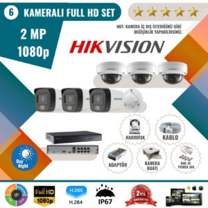 Hikvision 2MP 1080p Full HD Güvenlik Kamerası Seti – 6’lı AHD Kamera ve Kayıt Cihazı