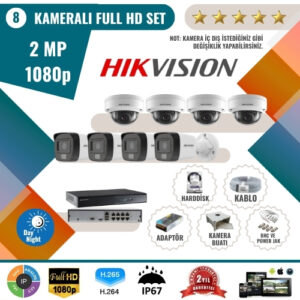 Hikvision 2MP 1080p Full HD Güvenlik Kamerası Seti – 8’li AHD Kamera ve Kayıt Cihazı
