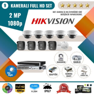Hikvision 2MP 1080p Full HD Güvenlik Kamerası Seti – 9’lu AHD Kamera ve Kayıt Cihazı