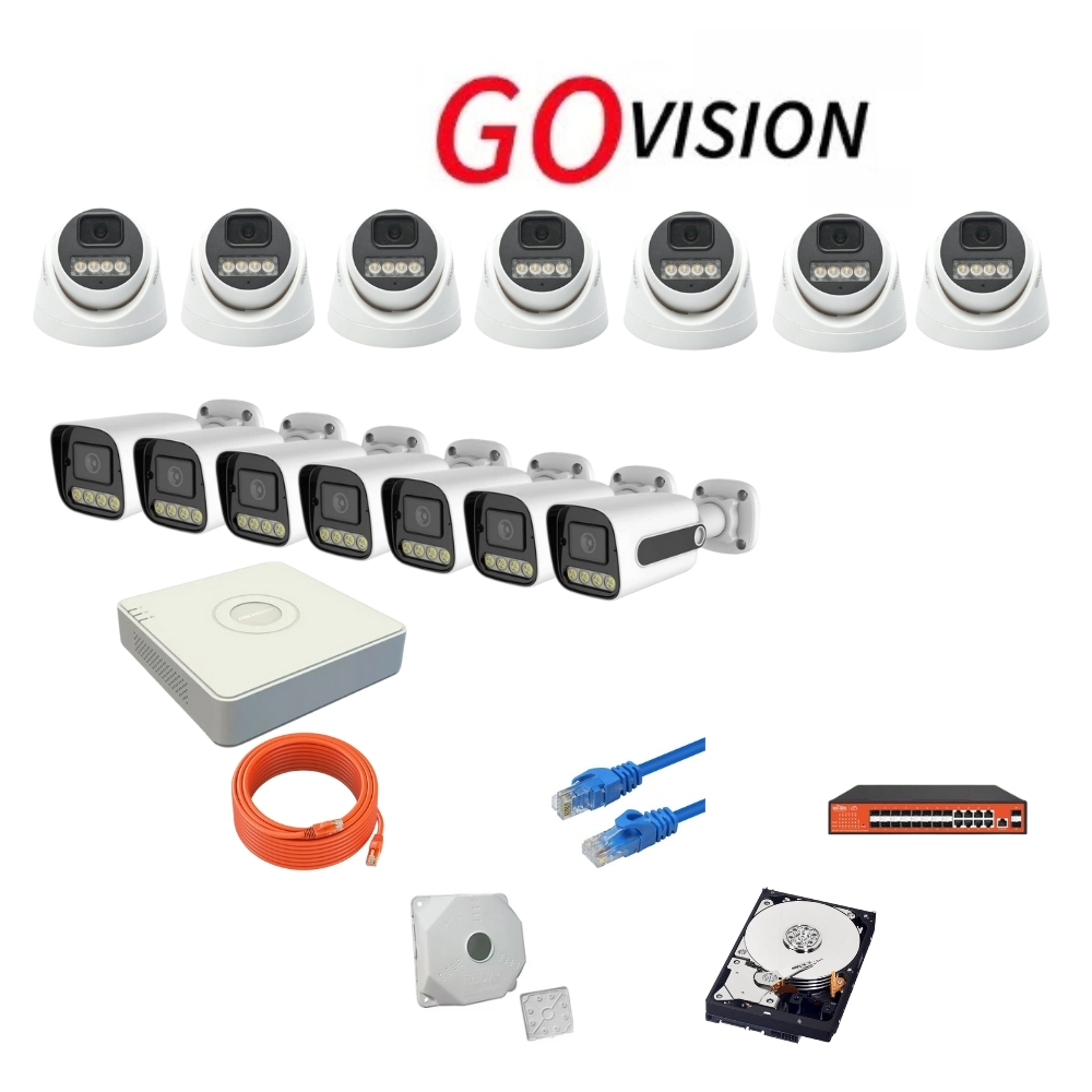 Go Vision 14'lü 5MP 4K Ultra HD IP Güvenlik Kamera Seti (Gece Görüşlü, Dış Mekan Uyumlu)